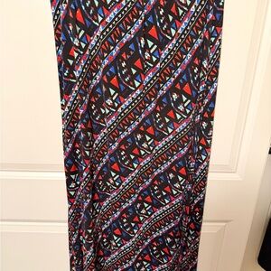 Cato Black Maxi Skirt with Red & Blue Geometric Print